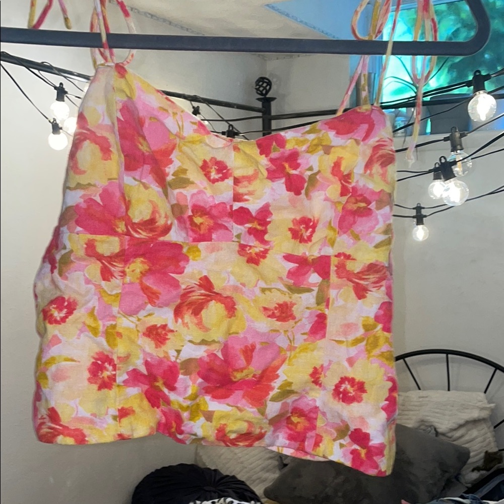 Old Navy Pink and Yellow Floral Sleeveless Camisole